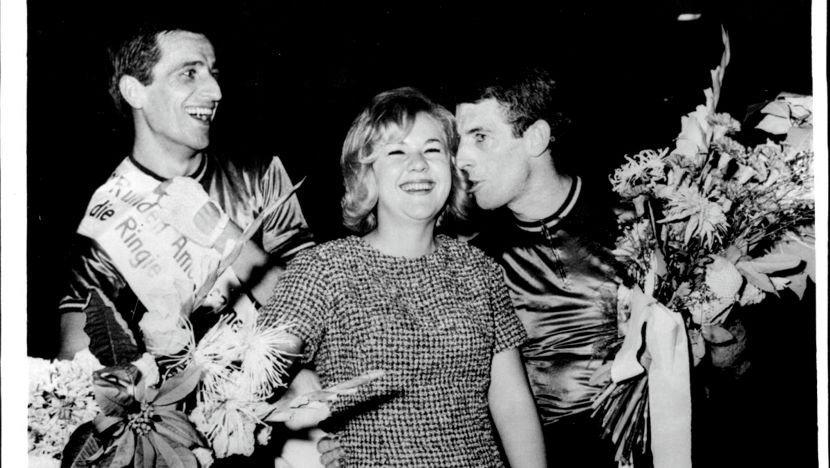 Tom and Ron Baensch after winning an event in the Berlin Six Day